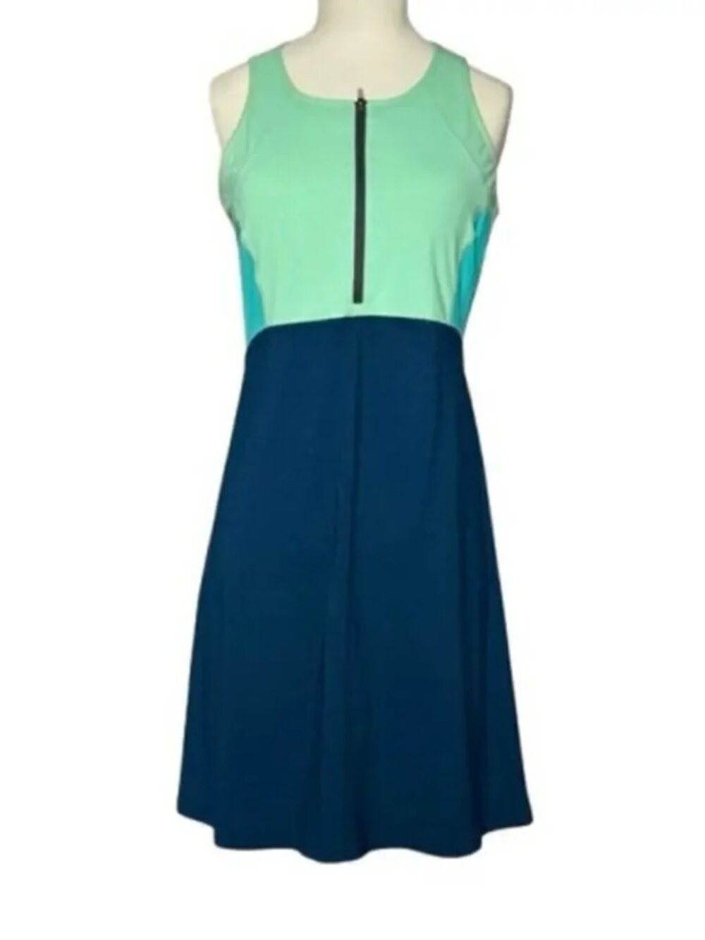 Title Nine Diamaete Athletic Dress Zip Front Colorblock Green Blue S